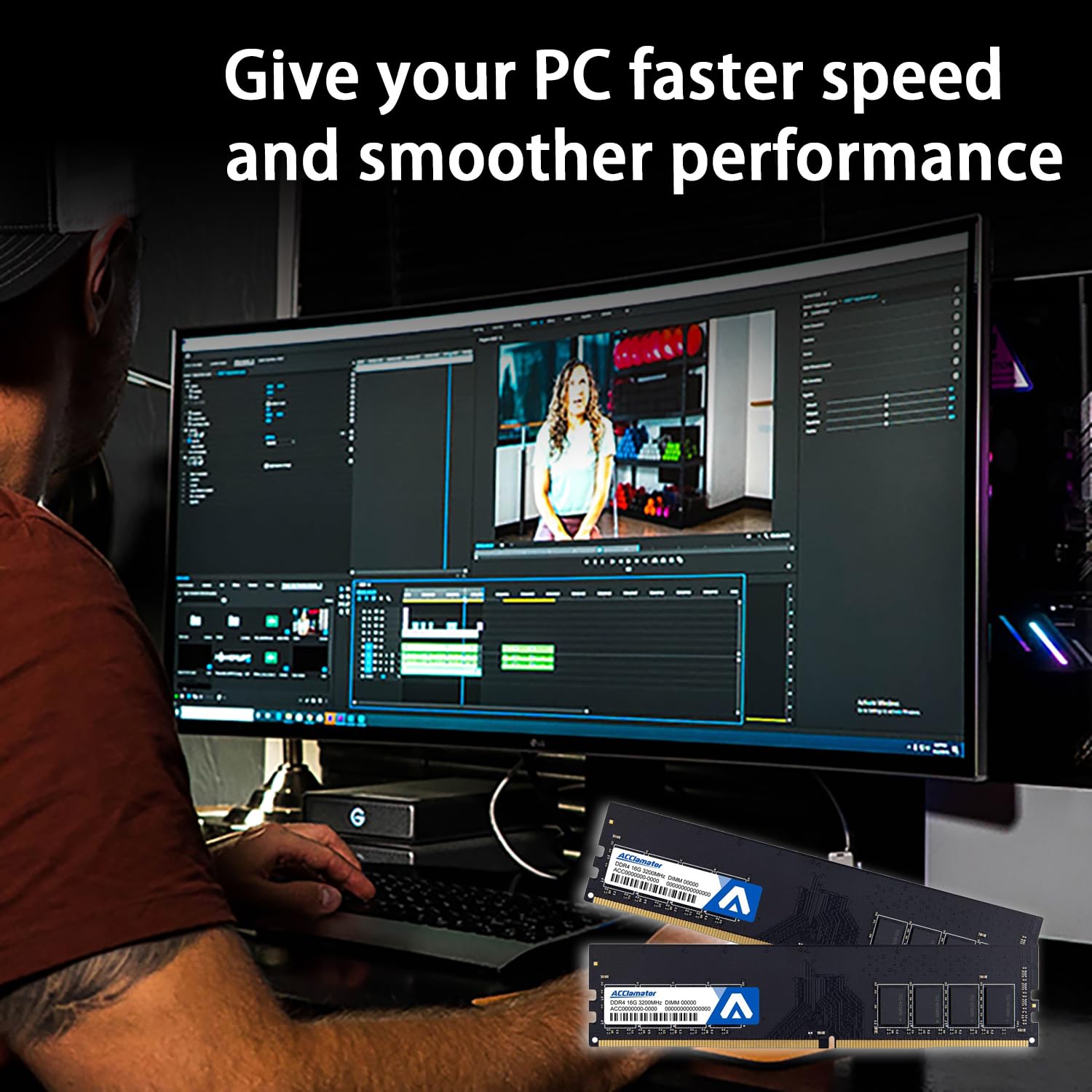 Acclamator 32GB DDR4 Ram 3200MHz (16GB2，PC4-25600) 1.2V Desktop